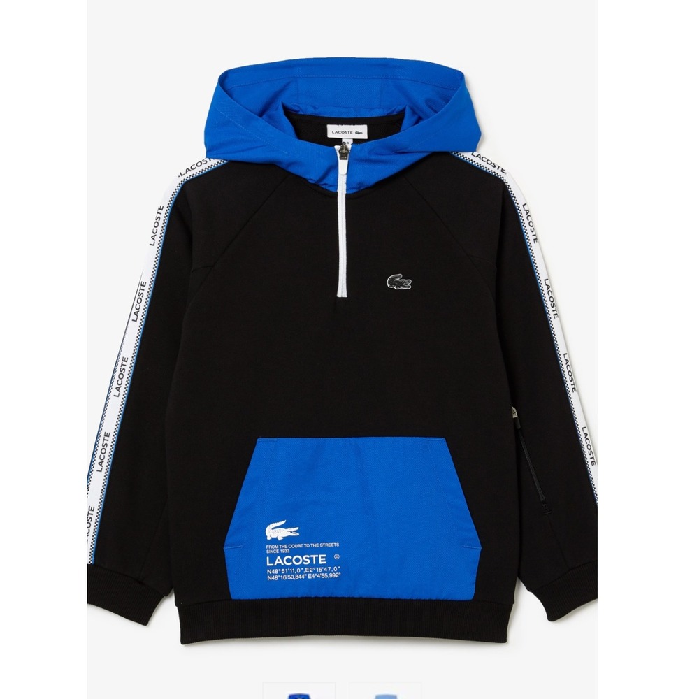 Lacoste Kids Hoodie Black Blue Logo Streetwear Size 14 Unisex Athleisure